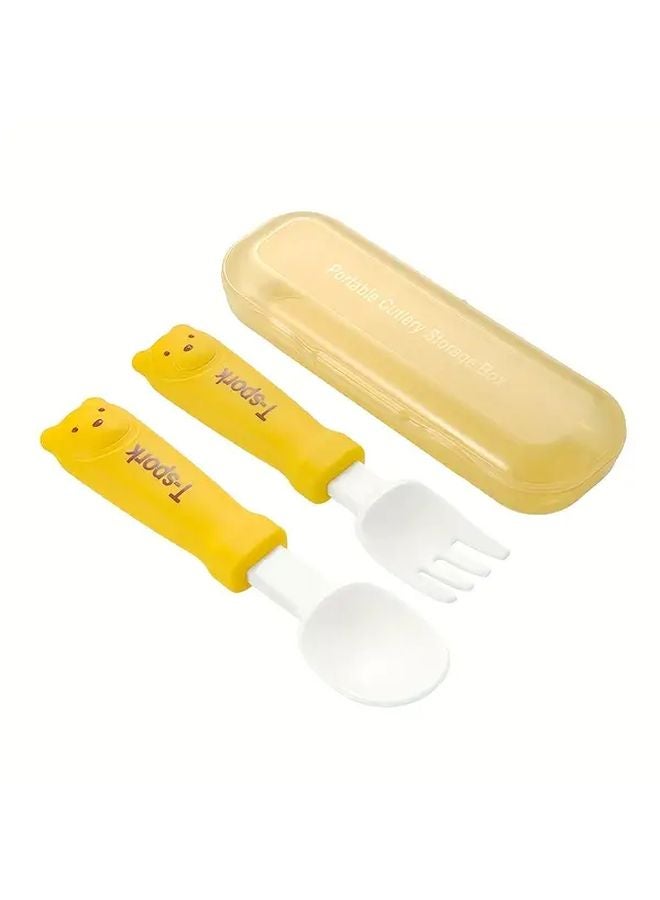 Yellow Kids Utensil Set Adjustable Length Self Feeding Training Tableware Portable Case Home Travel Gift - Image 2